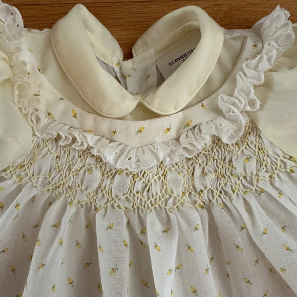 Polly Flinders Hand Smocked Yellow and White Baby Dress Size 0-6 Months - Picture 3 of 14